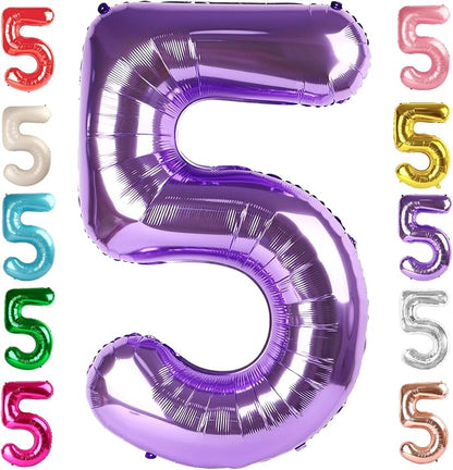 5 Balloon Numbers Birthday Decorations, 40In Purple Balloons by Mluchee