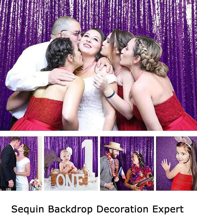 ShinyBeauty Purple Sequin Backdrop 7x7FT, 2 Pack Shimmer Wall Backdrop | - Image 6
