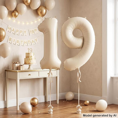 40" Beige Foil Number 19 Balloon - Image 3