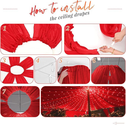 4 Panels Red Ceiling Drapes for Wedding Ceiling Drapes 5ftx20ft Wedding Arch - Image 7