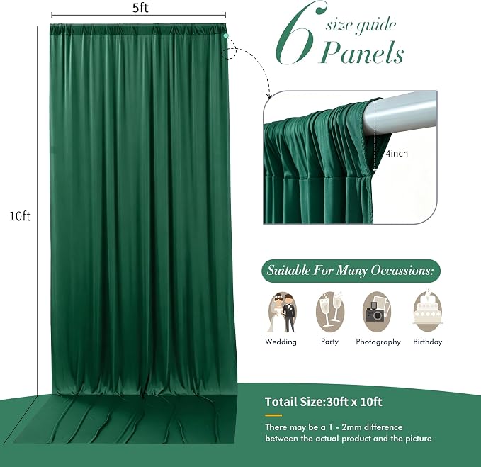 30 ft x 10 ft Wrinkle Free Hunter Green Backdrop Curtain - Image 7
