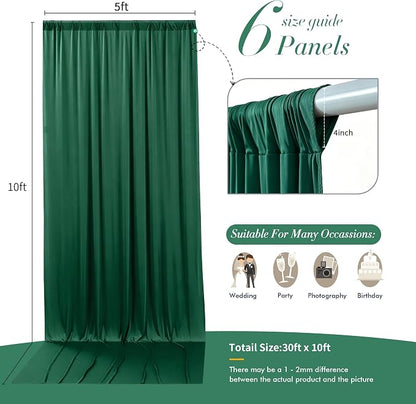 30 ft x 10 ft Wrinkle Free Hunter Green Backdrop Curtain - Image 7