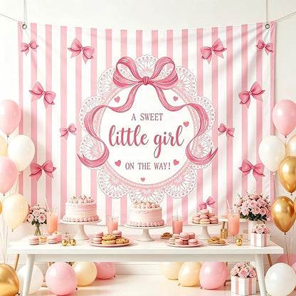 AIBIIN A Sweet Little Girl is on The Way Photography Background | Pink Bow - Image 6