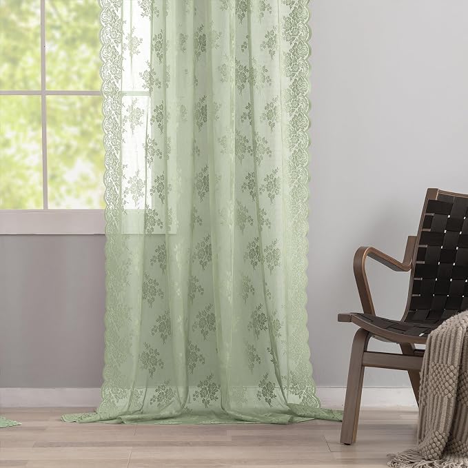 Kotile Sage Green Lace Curtains - Image 6