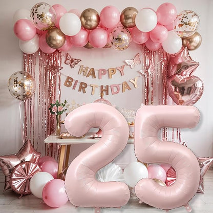 Pastel Pink 25 Balloon Number for Girls, Big Light Blush Pink Foil 2 & 5 Helium - Image 7