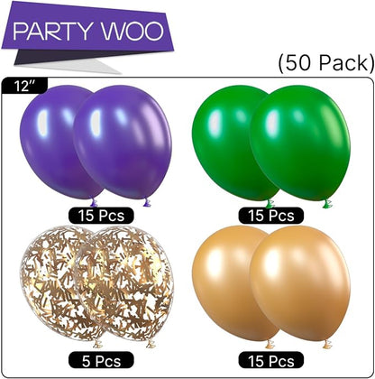PartyWoo Purple Green Gold Balloons 50pcs Dark Purple Green Gold Balloons | - Image 5