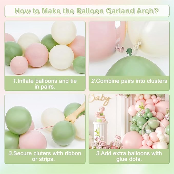 Sage Green Pink Balloon Arch kit - Image 4