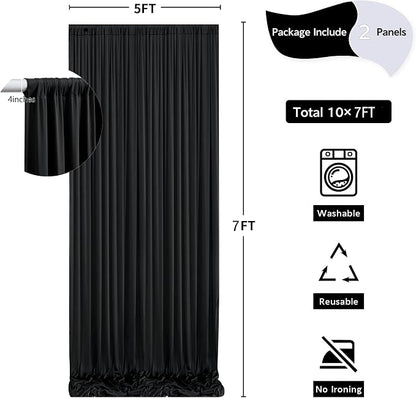 10 ft x 7 ft Wrinkle Free Black Backdrop Curtain - Image 5