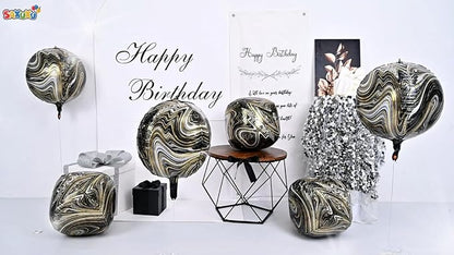 Black Gold and White Balloons Foil, 22Inch Metallic Balloons Printed, Round - Image 4