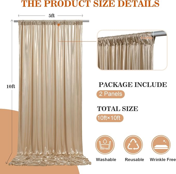 10x10ft Thick Champagne Glitter Backdrop Curtain Panels - Image 8