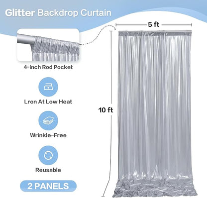 gogoparti 10x10FT Silver Sequin Backdrop Curtain - Image 6