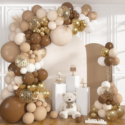 152Pcs Brown Balloons Arch Kit Different Size | Beige Nude Sand White Metallic by OUDDYLIFE