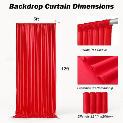 20ft×12ft Red Backdrop Curtain for Wedding Parties, 4 Panels Wrinkle Free - Image 5