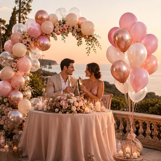 Dusty Pink Balloons, Double Stuffed Beige Balloon Pearl White Metallic Rose - Image 4