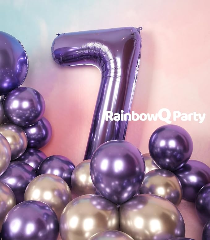 RainbowQ Purple 7 Balloon Number 40 Inch 0-40 Foil Large Balloons | Big Mylar 7 - Image 5