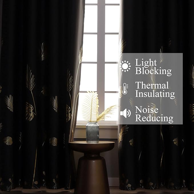 Dark Grey Blackout Curtains 63 inch Length 2 Panels, Wheat and Palm Tree - Image 6
