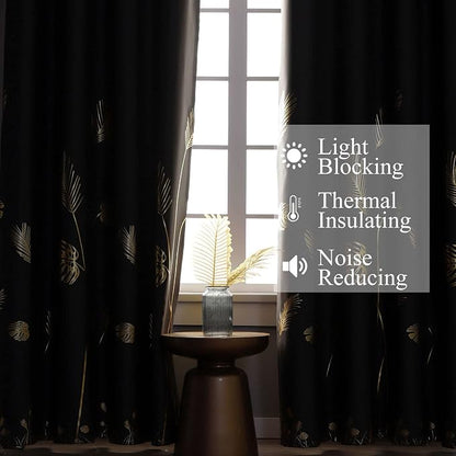Dark Grey Blackout Curtains 63 inch Length 2 Panels, Wheat and Palm Tree - Image 6