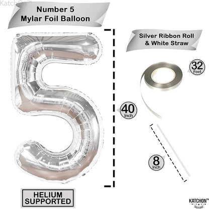 KatchOn Silver 5 Balloon Number 40 Inch | 5th Birthday Decorations, 5 Mylar - Image 4