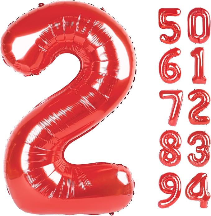 Red 2 Balloon - Number Balloon 40 Inch, 2nd Red Birthday Decorations | Large by IWERP