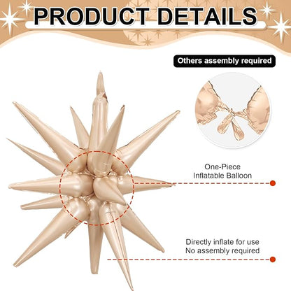 9Pcs Beige Star Balloons, Large Explosion Star Foil Balloons, Cream Caramel - Image 3