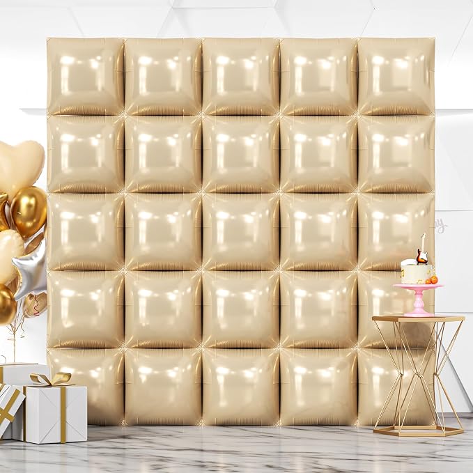 NISOCY 25PCS Beige Sand White Square Foil Balloons Wall Backdrop | Double Sided by NISOCY
