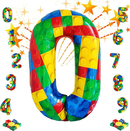 32 Inch Stackable Block Number Balloon – Colorful Brick Building Themed Big by Unknown