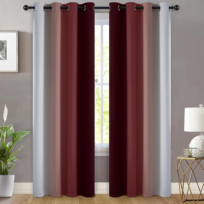 Yakamok Ombre Curtains Red and Greyish White - Image 2