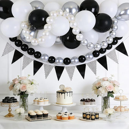 Black White and Silver Linking Balloons, Metallic Silver Quick Linked - Image 3