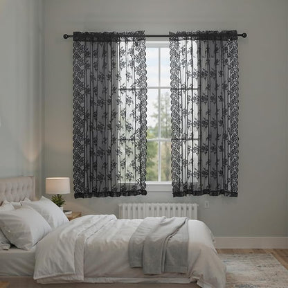 Kotile Black Floral Lace Curtains by Kotile+Curtains