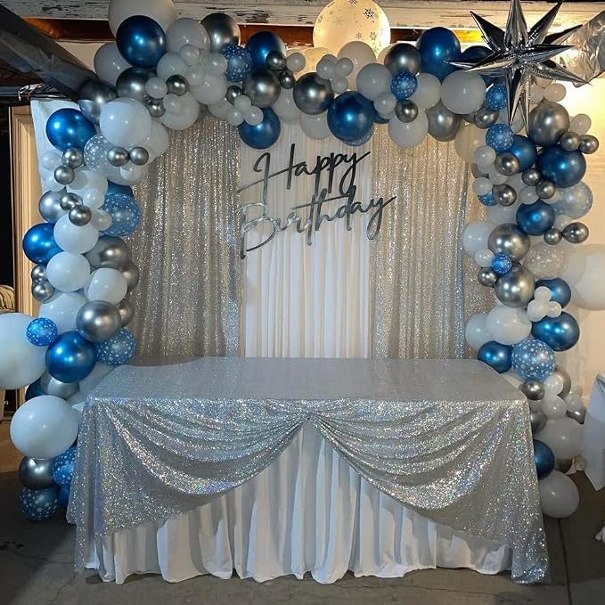 Silver Sequin Backdrop Curtains-6 Panels 2FTx8FT Silver Backdrop - Image 2