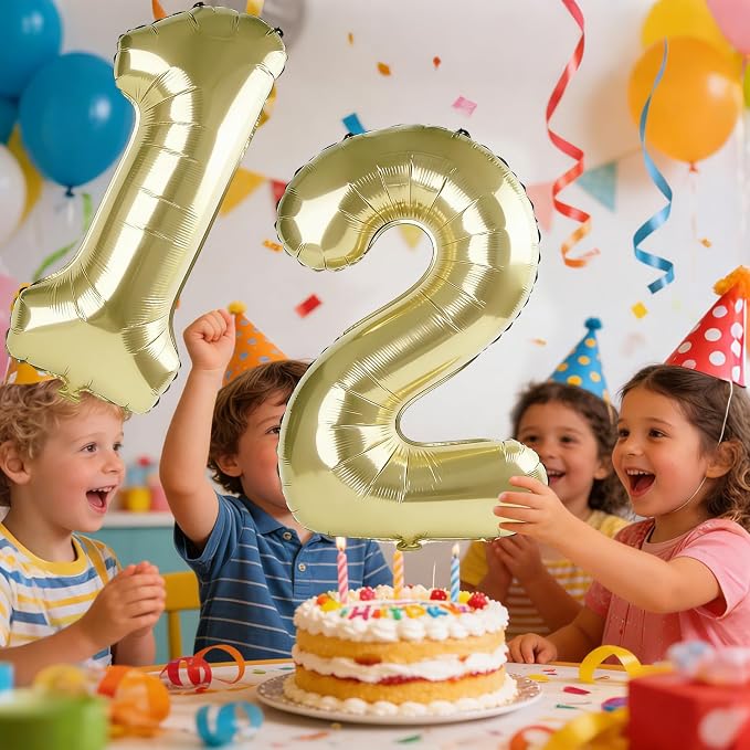 40 Inch Number 12 Balloons for 12th Birthday Party Decorations, 0-100 Champagne - Image 2