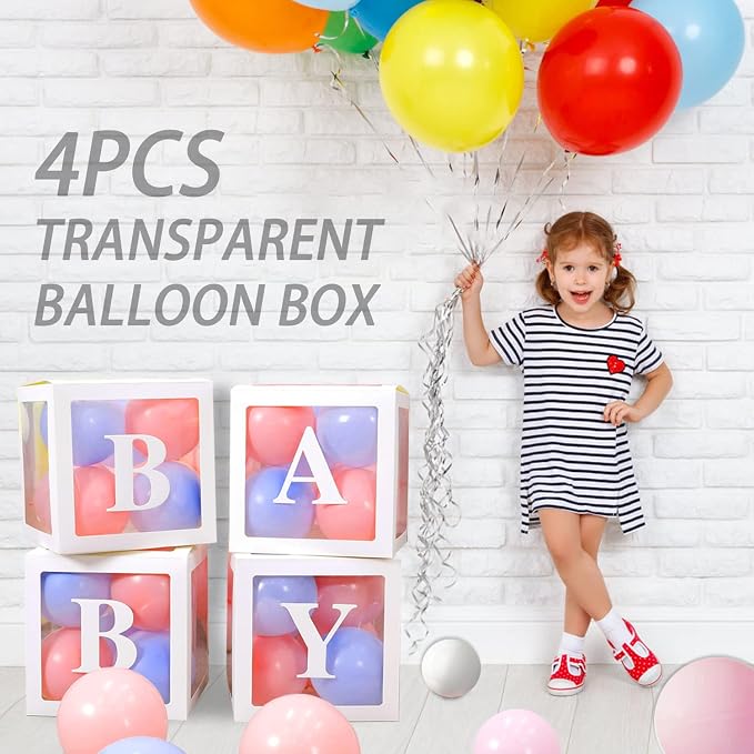 Baby Boxes with 4 PCS Letters for Baby Shower White Clear Balloon Box Blocks - Image 6