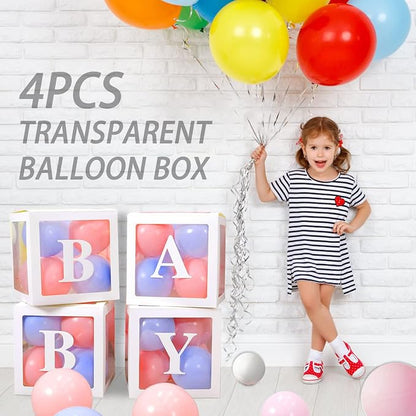 Baby Boxes with 4 PCS Letters for Baby Shower White Clear Balloon Box Blocks - Image 6