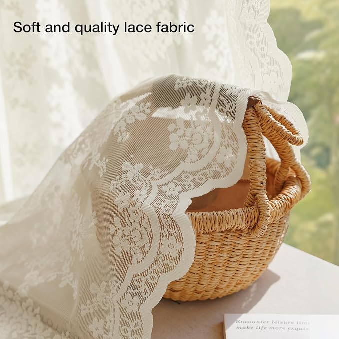 Anmao Vintage Lace Curtains 72 Inches Long 2 Panels Set, Romantic Elegant Light - Image 4