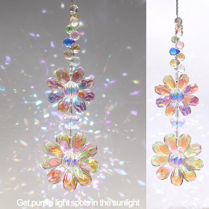 Crystal Flower Suncatcher Hanging Ornament, Rainbow Maker Window Sun Catcher - Image 6
