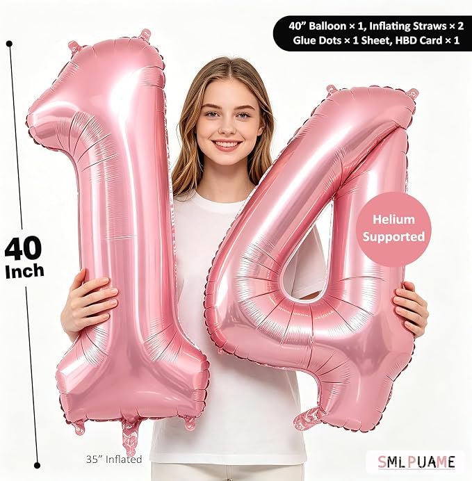 Pastel Pink 4 Balloons, 40 Inch Large Light Pink Foil Number Balloons 0-10 - Image 6