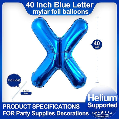 40 Inch Blue Letter X Balloons, DIY Phrase Foil Alphabet Letter X Balloons DIY - Image 2