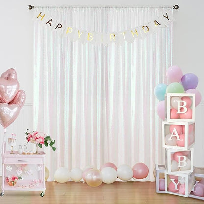 Sugargirl White Iridescent Sequin Backdrop Curtain 2 Panels 2FTx8FT Glitter - Image 7