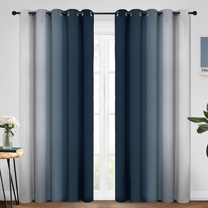 Yakamok Ombre Curtains Navy Blue and Greyish White - Image 2