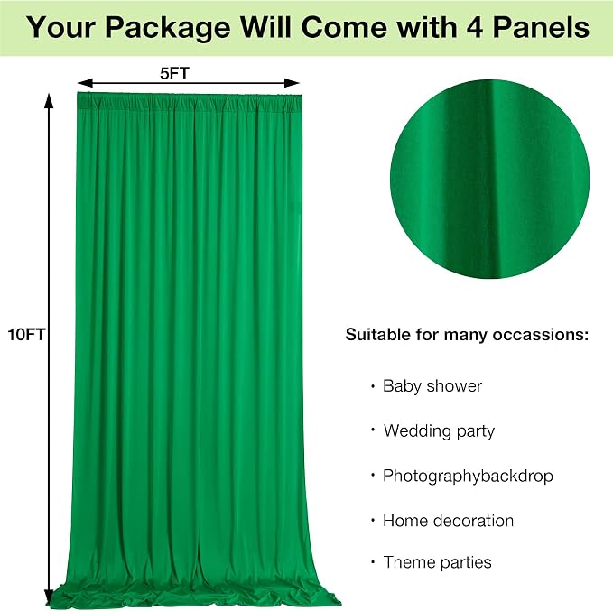 20ftx10ft Wrinkle Free Green Backdrop Curtains - Image 3