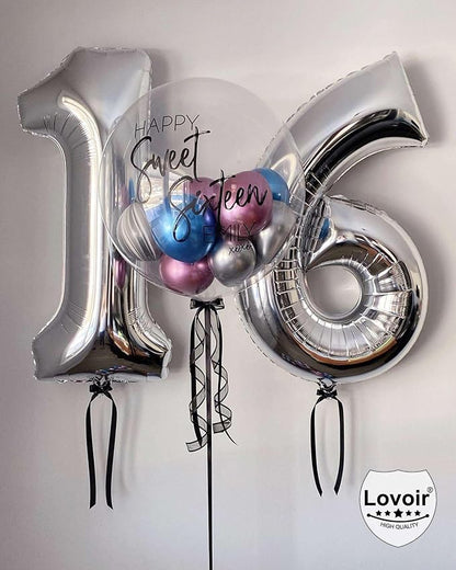 Silver 16 Number Balloons, 40 Inch Giant Number 16 Balloons Foil Mylar Helium - Image 5
