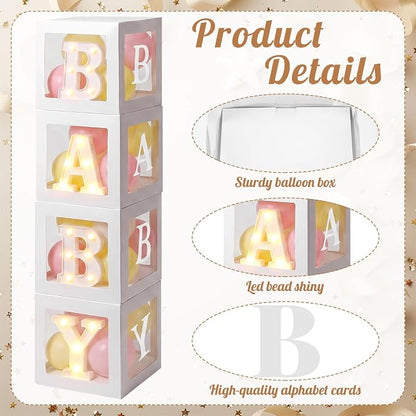 Baby Balloon Boxes with B, Y Light up Letters 4 White Transparent Square Boxes - Image 3