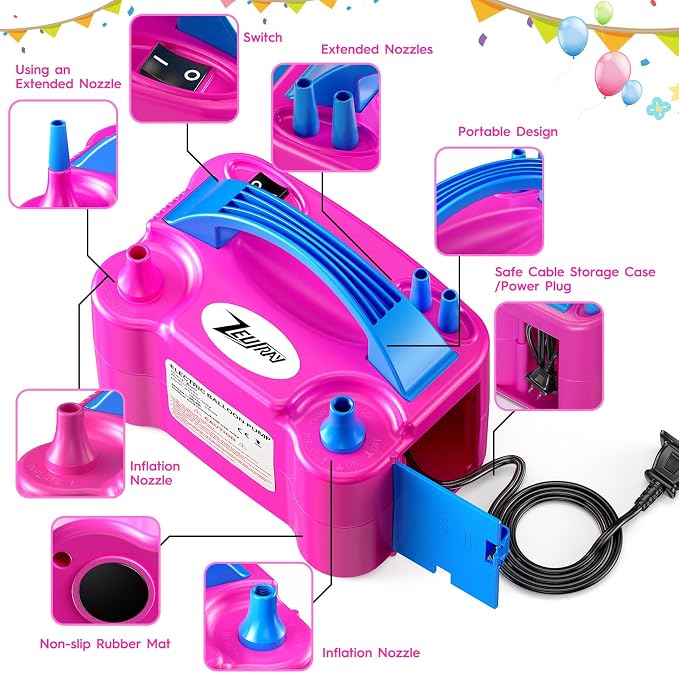 Balloon Pump Electric, Portable Balloon Inflator, Dual Nozzle 110v 600w - Image 7