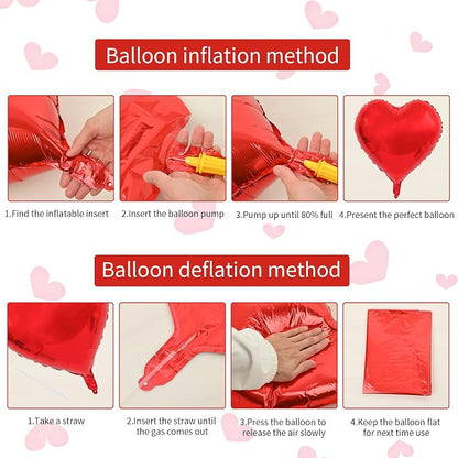 Biapian Foil Heart Balloons Red, Valentines Balloons 18inch Red Foil Balloons - Image 6