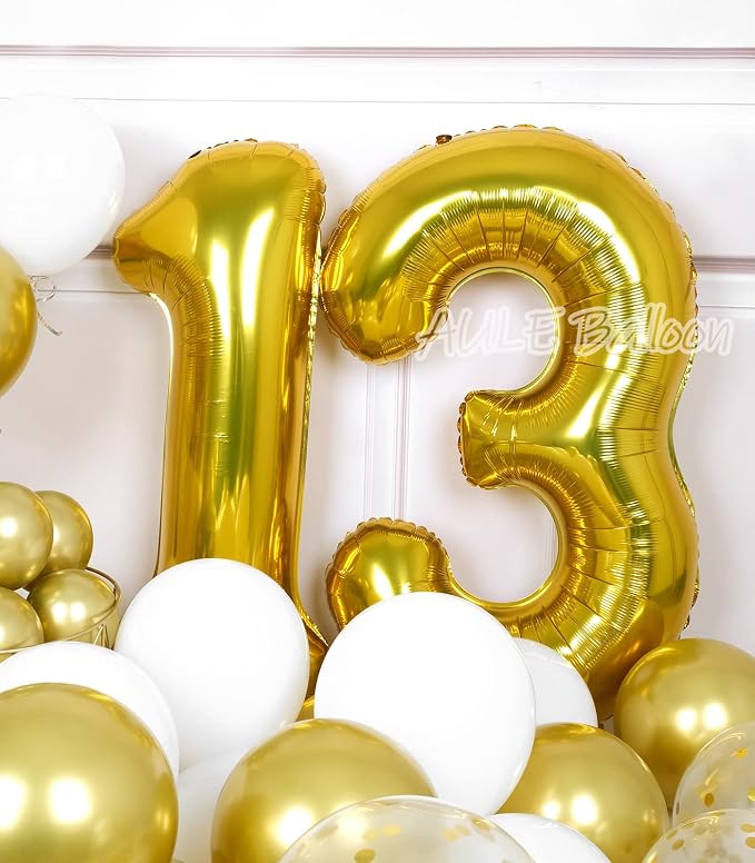 AULE 40 Inch Gold 13 Balloon Number Foil 0-9 Birthday Big Numbers | Birthday - Image 3