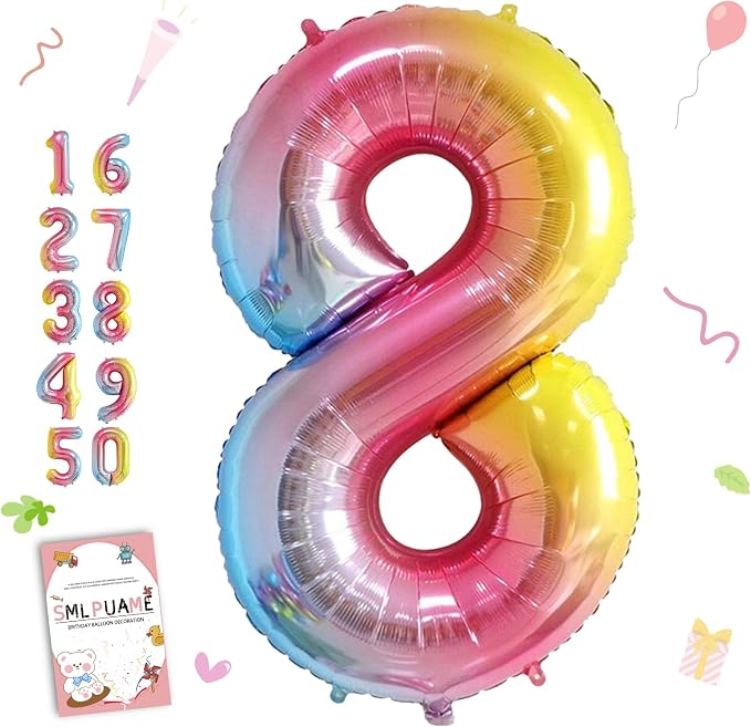 40 Inch Number Balloons 0-9 Rainbow Gradient Large Number 8 Balloons, Digital by Smlpuame