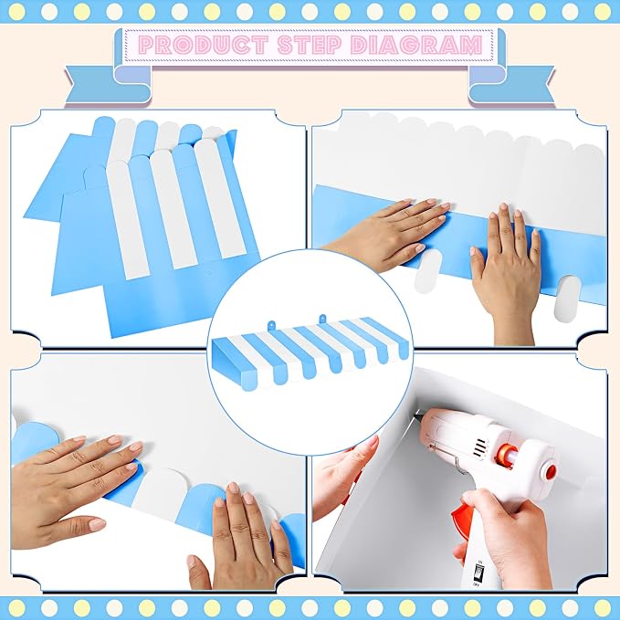 Boao 4 Pack Blue and White Awning Decoration 3D Stripe Cardboard Awning - Image 3