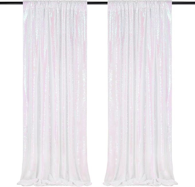 White Iridescent Sequin Backdrop 2 Panels 2FTx8FT Unicorn Backdrop | Glitter by QueenDream