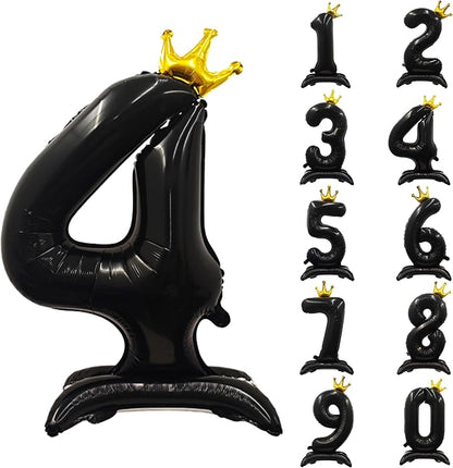 Black Crown Number 4 Balloon Standing Black Princess Digital 4 Foil Balloon | by YOIOZAIZAI