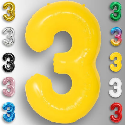 Yellow Number Balloon 3 Mylar Foil Macaron Balloons 40 inch - Image 6